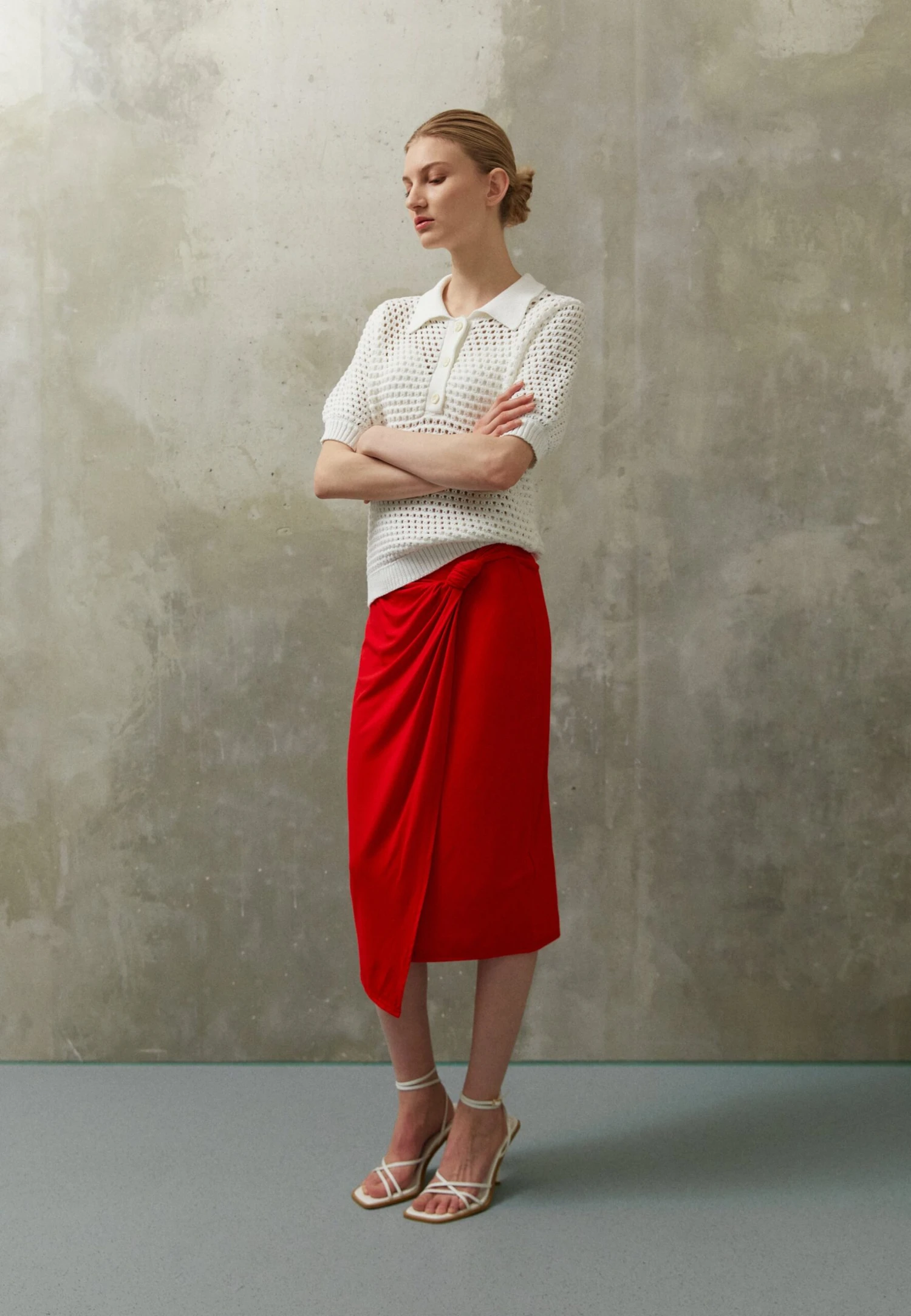 Anna Field Front Knot Midi Skirt - Kokerrok - Red 2 Anna Field Front Knot Midi Skirt - Kokerrok - Red - Afbeelding 2