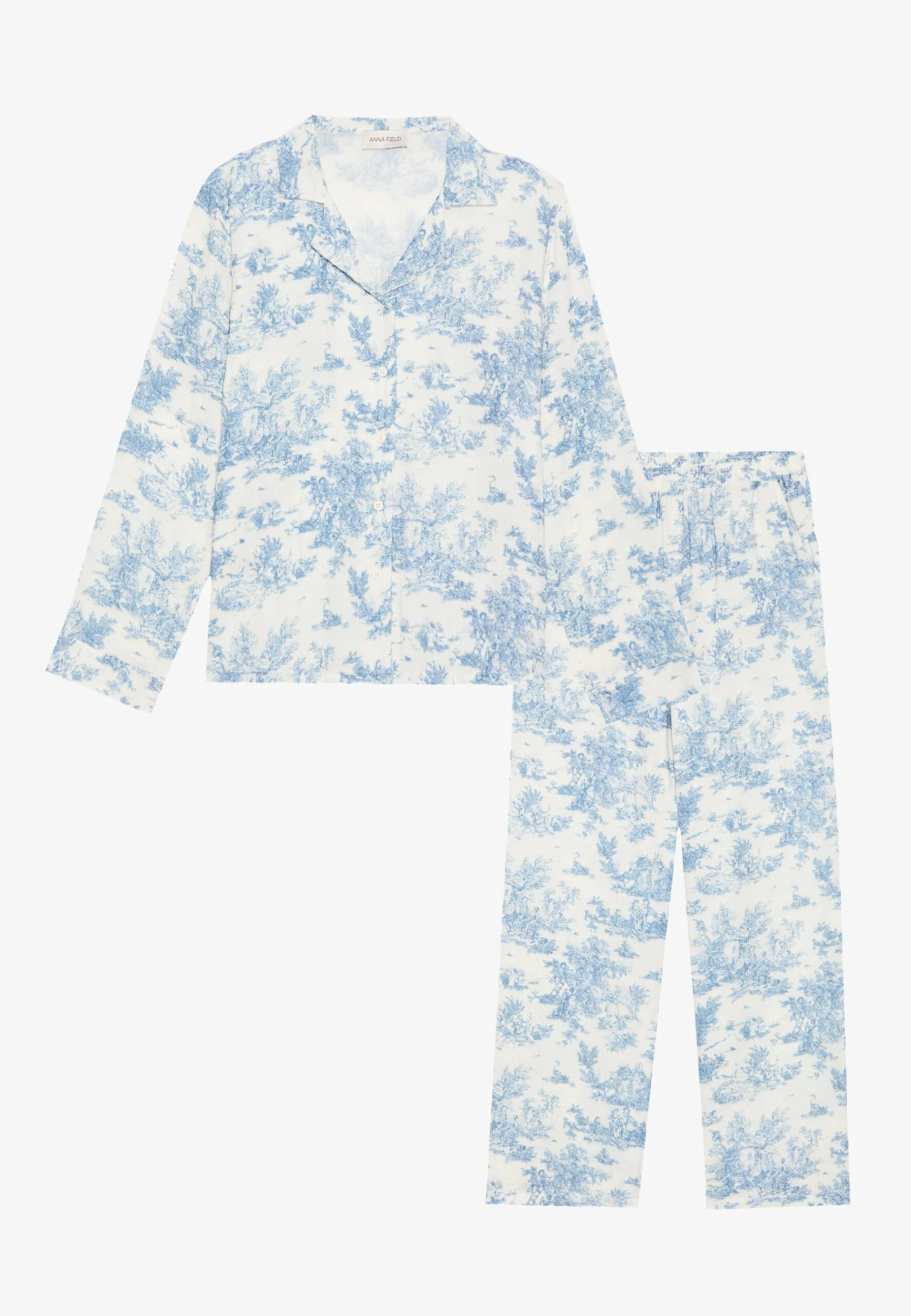 Anna Field SOFT MUSLIN COTTON PRINTED SET - Pyjama - White/blue 4 Anna Field SOFT MUSLIN COTTON PRINTED SET - Pyjama - White/blue - Afbeelding 4