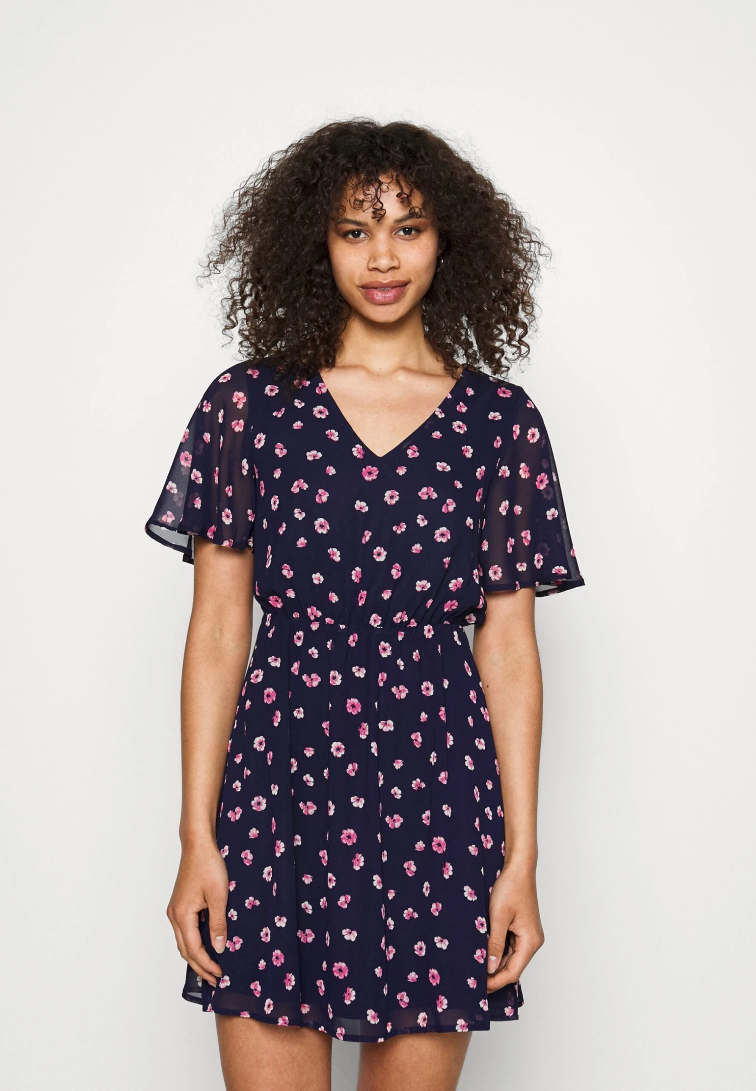 Anna Field V-Neck Sleeve Dress- Jurk - Dark Blue/Pink 4 Anna Field V-Neck Sleeve Dress- Jurk - Dark Blue/Pink - Afbeelding 4