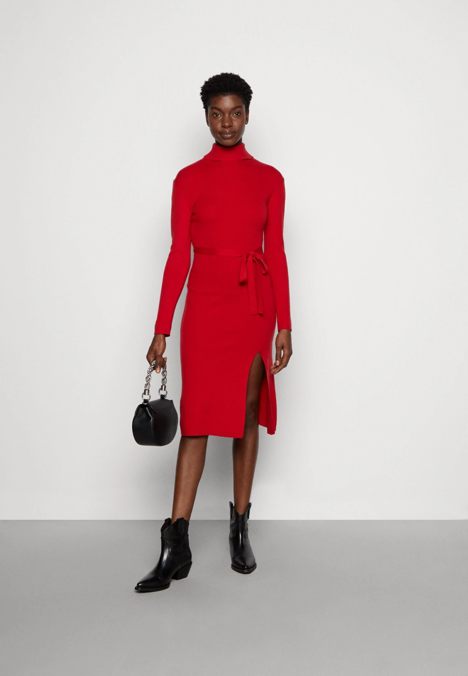 Anna Field Rollkragen Ripp Mini Strickkleid Mit Gürtel - Gebreide Jurk - Red 2 Anna Field Rollkragen Ripp Mini Strickkleid Mit Gürtel - Gebreide Jurk - Red - Afbeelding 2