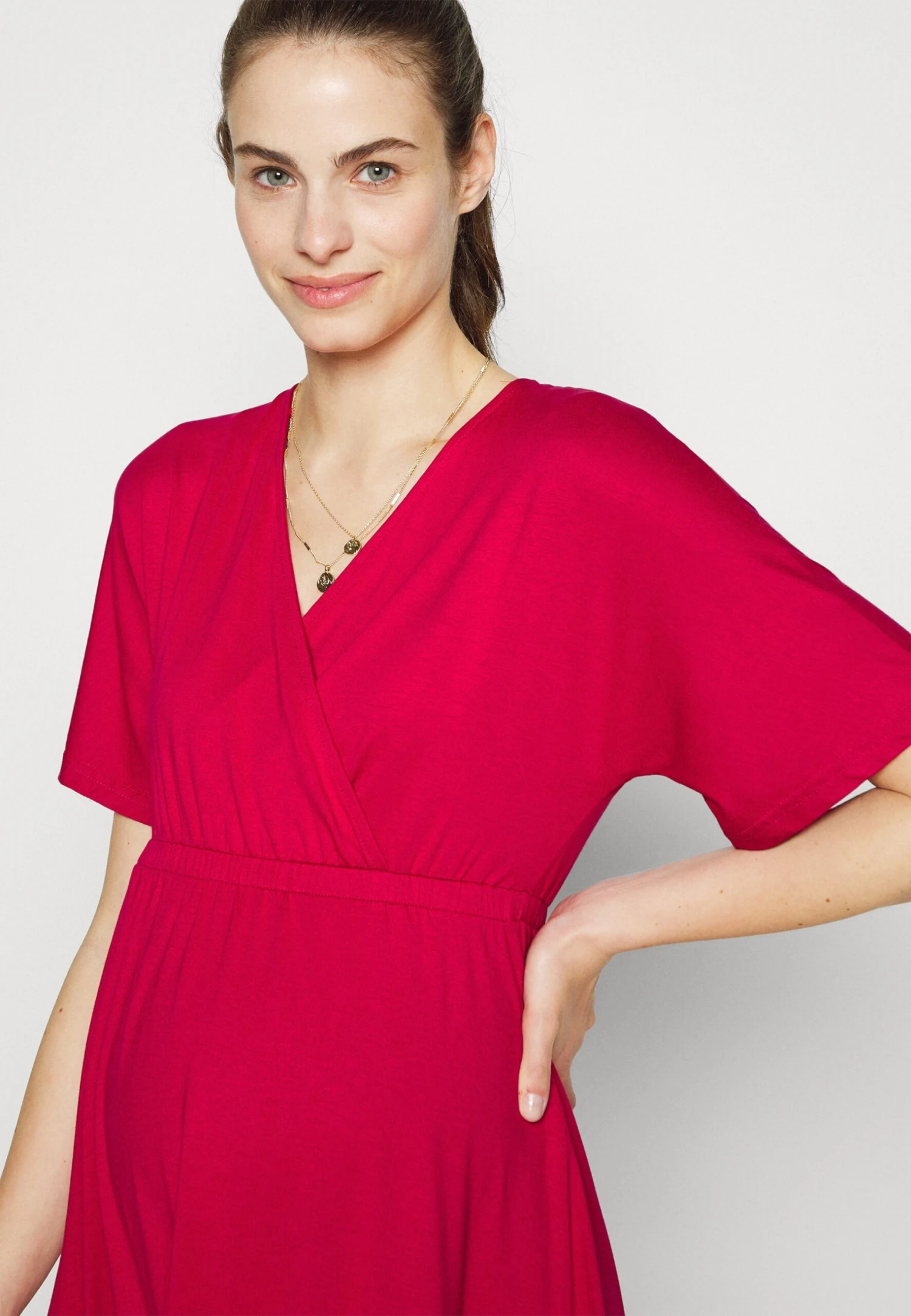 Short Sleeves Flared Mini Dress- Jerseyjurk - Red 5 Short Sleeves Flared Mini Dress- Jerseyjurk - Red - Afbeelding 5