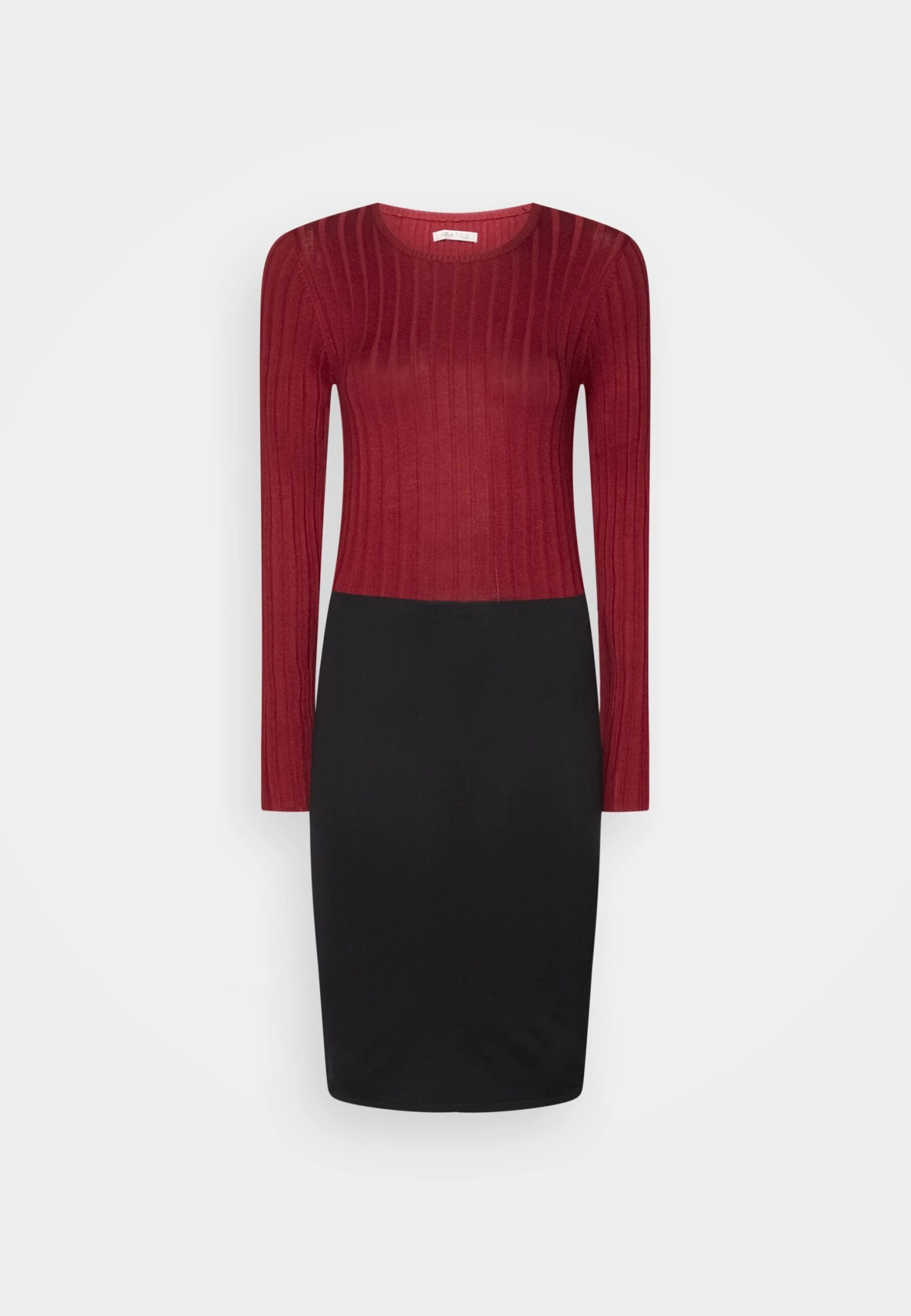 Anna Field Crew Ausschnitt Ripp Top Bodycon Mini Strickkleid - Etui-Jurk - Dark Red/Black 1 Anna Field Crew Ausschnitt Ripp Top Bodycon Mini Strickkleid - Etui-Jurk - Dark Red/Black