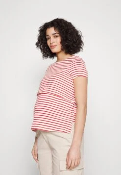Maternity Long Tee- T-Shirt Basic - Red/Off-White