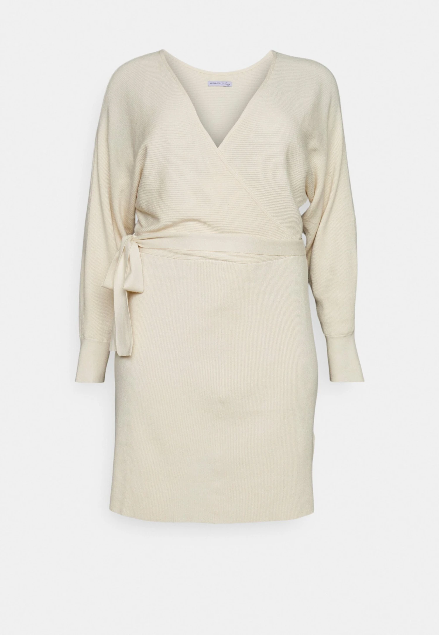 Wrap V Ausschnitt Mini Strickkleid Mit Gürtel - Gebreide Jurk - Off White 4 Wrap V Ausschnitt Mini Strickkleid Mit Gürtel - Gebreide Jurk - Off White - Afbeelding 4