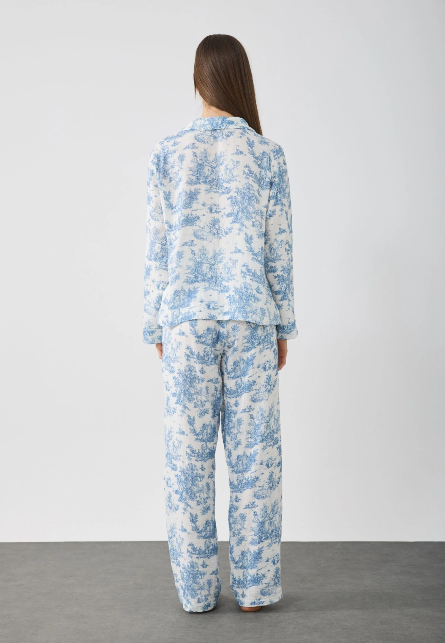 Anna Field SOFT MUSLIN COTTON PRINTED SET - Pyjama - White/blue 3 Anna Field SOFT MUSLIN COTTON PRINTED SET - Pyjama - White/blue - Afbeelding 3