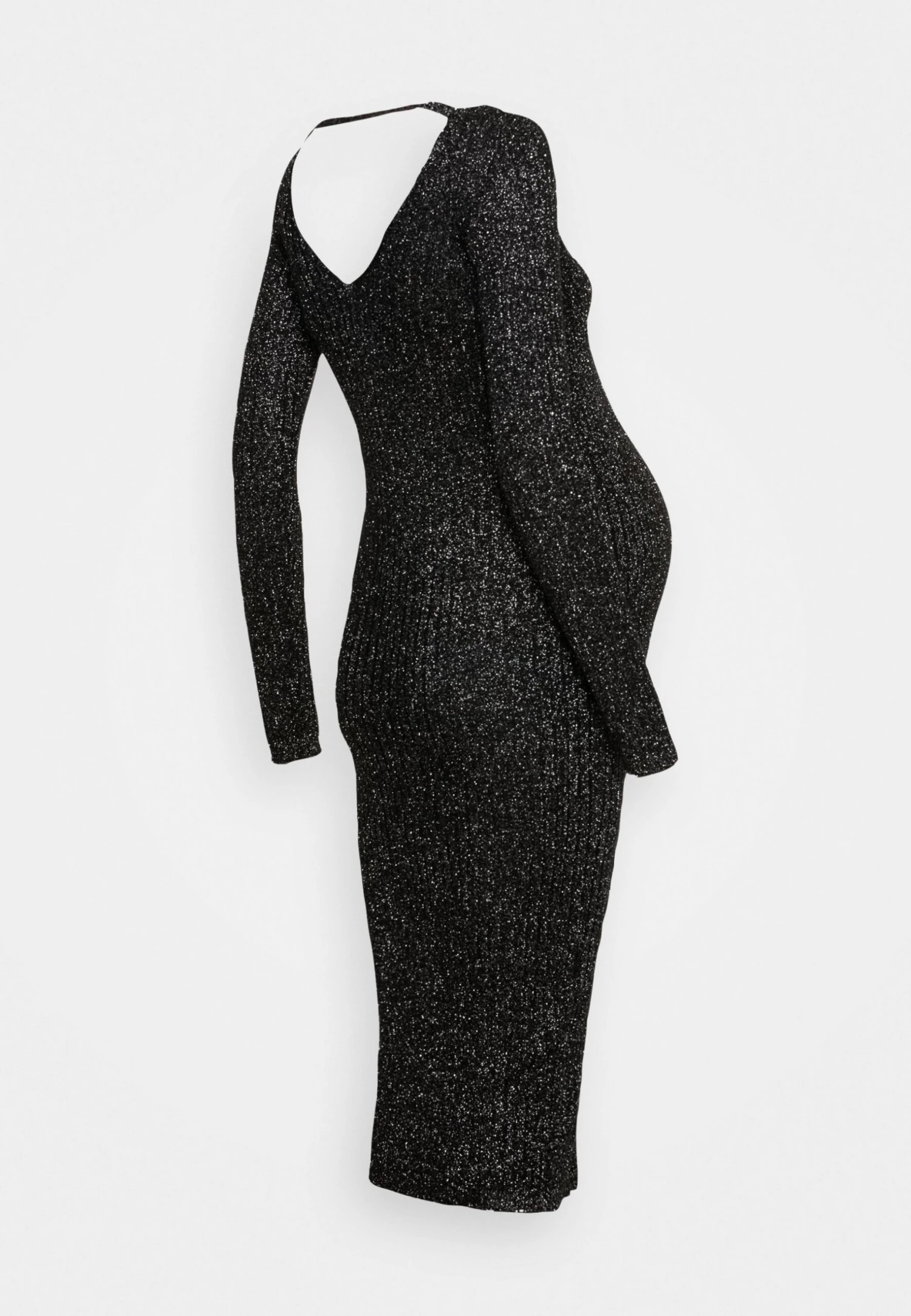 Lurex V Ausschnitt Ripp Midi Bodycon Strickkleid - Gebreide Jurk - Black 2 Lurex V Ausschnitt Ripp Midi Bodycon Strickkleid - Gebreide Jurk - Black - Afbeelding 2