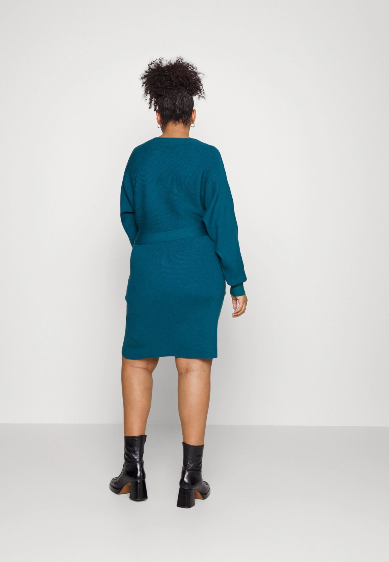 Wrap V Ausschnitt Mini Strickkleid Mit Gürtel - Gebreide Jurk - Teal 3 Wrap V Ausschnitt Mini Strickkleid Mit Gürtel - Gebreide Jurk - Teal - Afbeelding 3