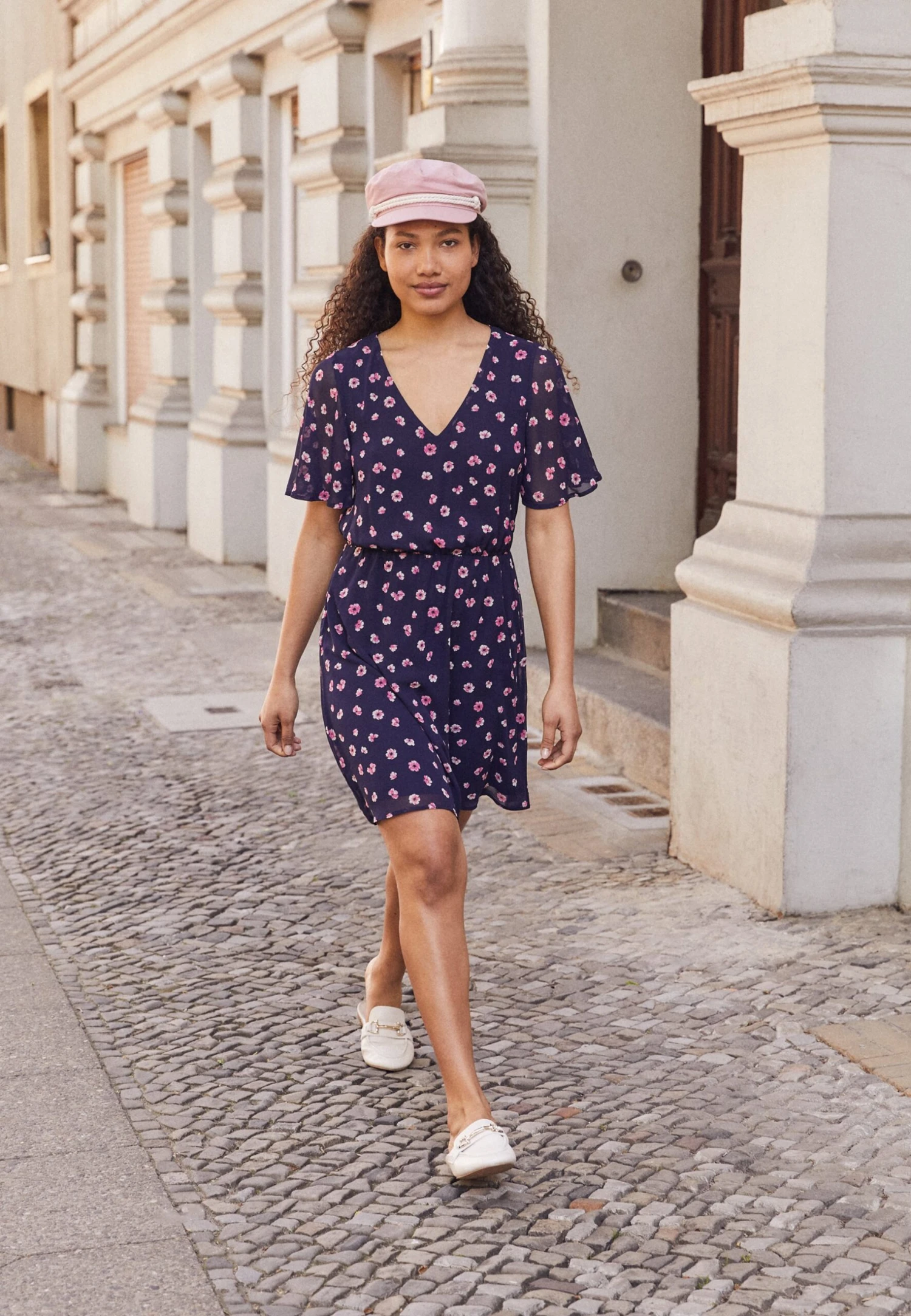 Anna Field V-Neck Sleeve Dress- Jurk - Dark Blue/Pink 2 Anna Field V-Neck Sleeve Dress- Jurk - Dark Blue/Pink - Afbeelding 2