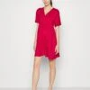 Short Sleeves Flared Mini Dress- Jerseyjurk - Red