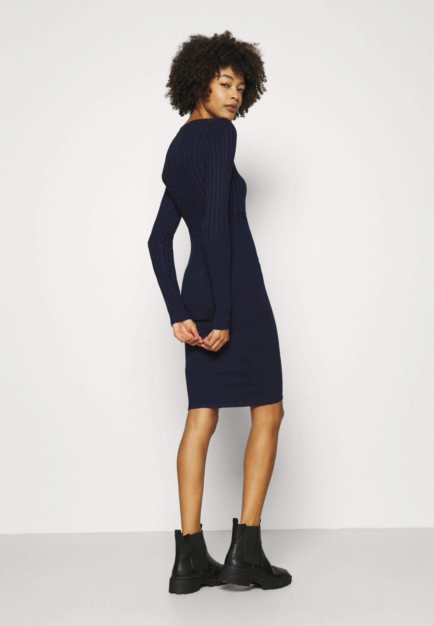 Anna Field Crew Ausschnitt Ripp Top Bodycon Mini Strickkleid - Etui-Jurk - Dark Blue 3 Anna Field Crew Ausschnitt Ripp Top Bodycon Mini Strickkleid - Etui-Jurk - Dark Blue - Afbeelding 3