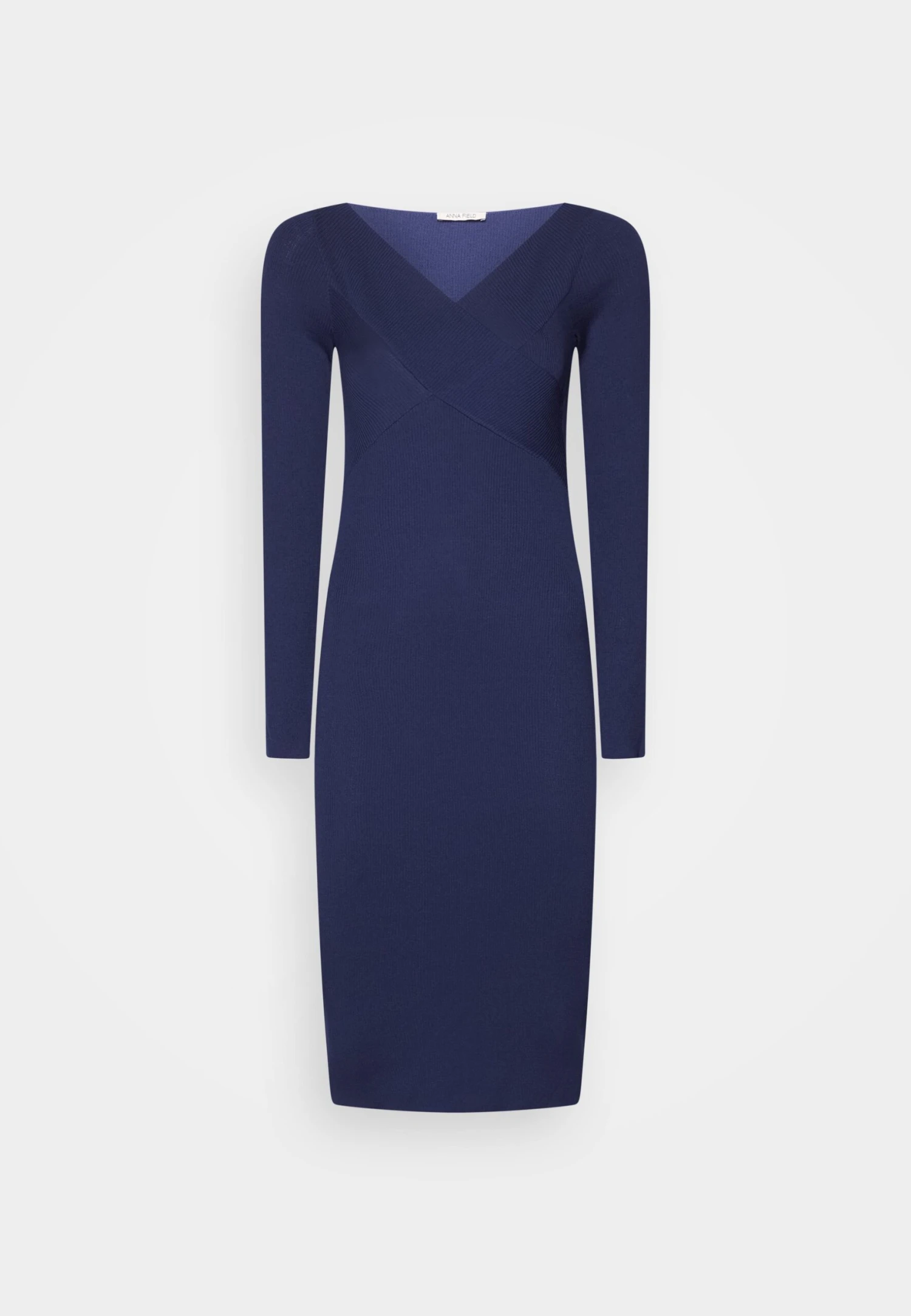 Anna Field V Ausschnitt Bodycon Midi Strickkleid - Etui-Jurk - Dark Blue 1 Anna Field V Ausschnitt Bodycon Midi Strickkleid - Etui-Jurk - Dark Blue