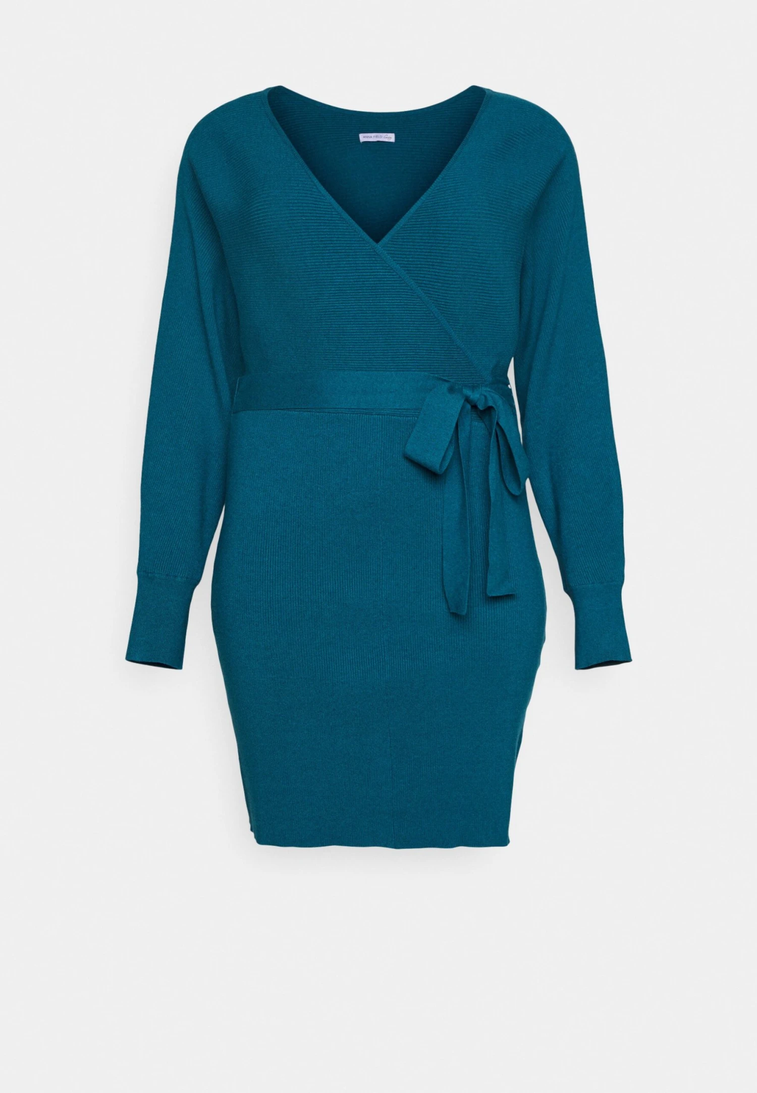 Wrap V Ausschnitt Mini Strickkleid Mit Gürtel - Gebreide Jurk - Teal 4 Wrap V Ausschnitt Mini Strickkleid Mit Gürtel - Gebreide Jurk - Teal - Afbeelding 4