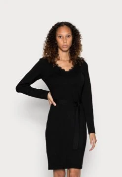 Anna Field Lace Insert V Neckline Loose Dress - Gebreide Jurk - Black